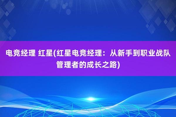 电竞经理 红星(红星电竞经理：从新手到职业战队管理者的成长之路)